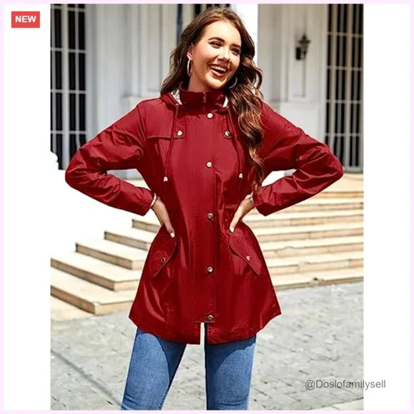 Lightweight Waterproof Raincoat Hooded Trench Jacket Outdoor Hiking Windproof